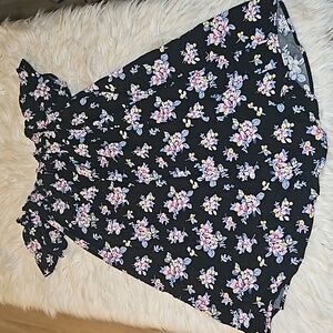 No Comment Black Floral Off-the-Shoulder Babydoll Dress – Size Medium
